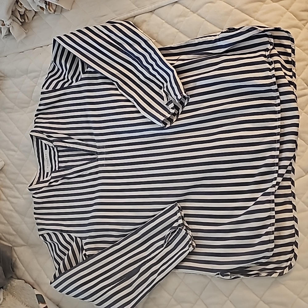 Everlane Navy and White Striped Blouse